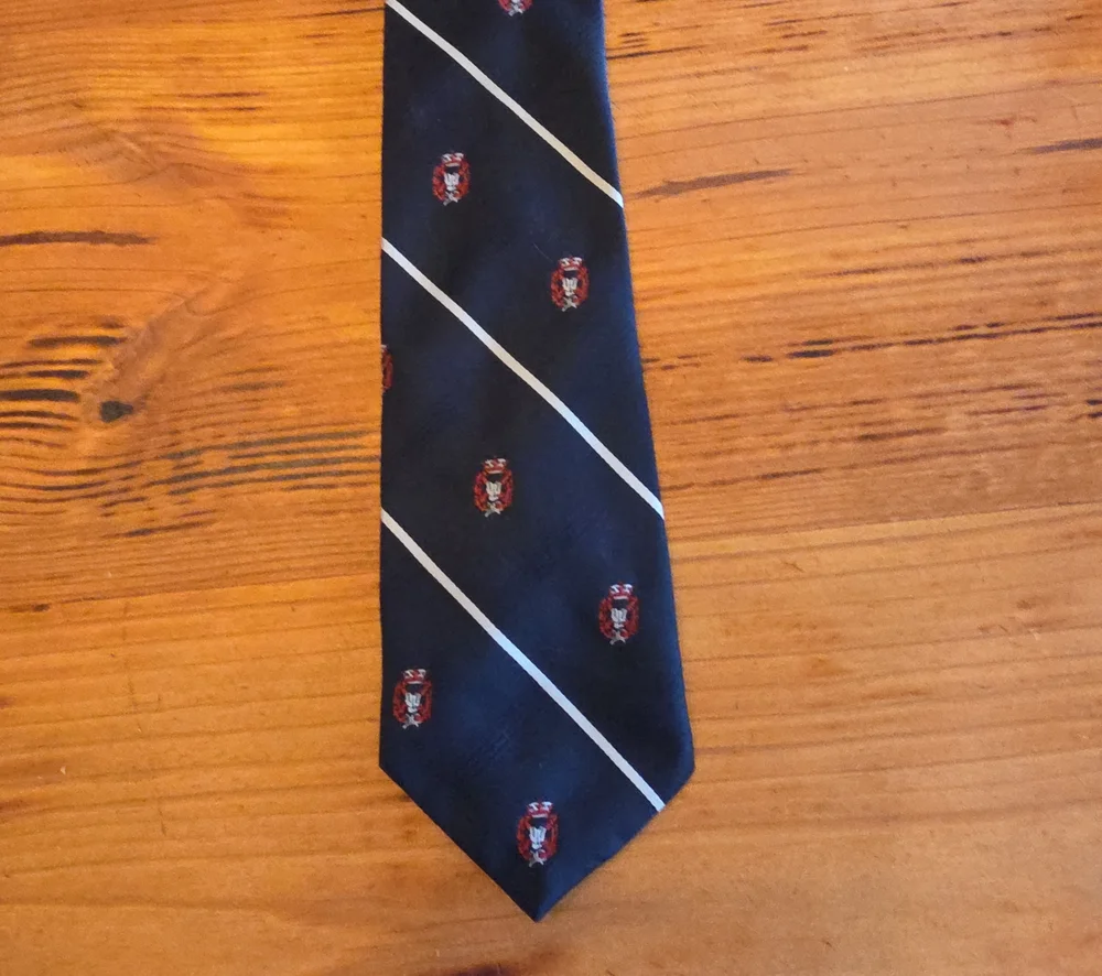 Classic Navy Crest Stripe Men's Tie - Navy with Red Crest 1970 And 80 Vintage